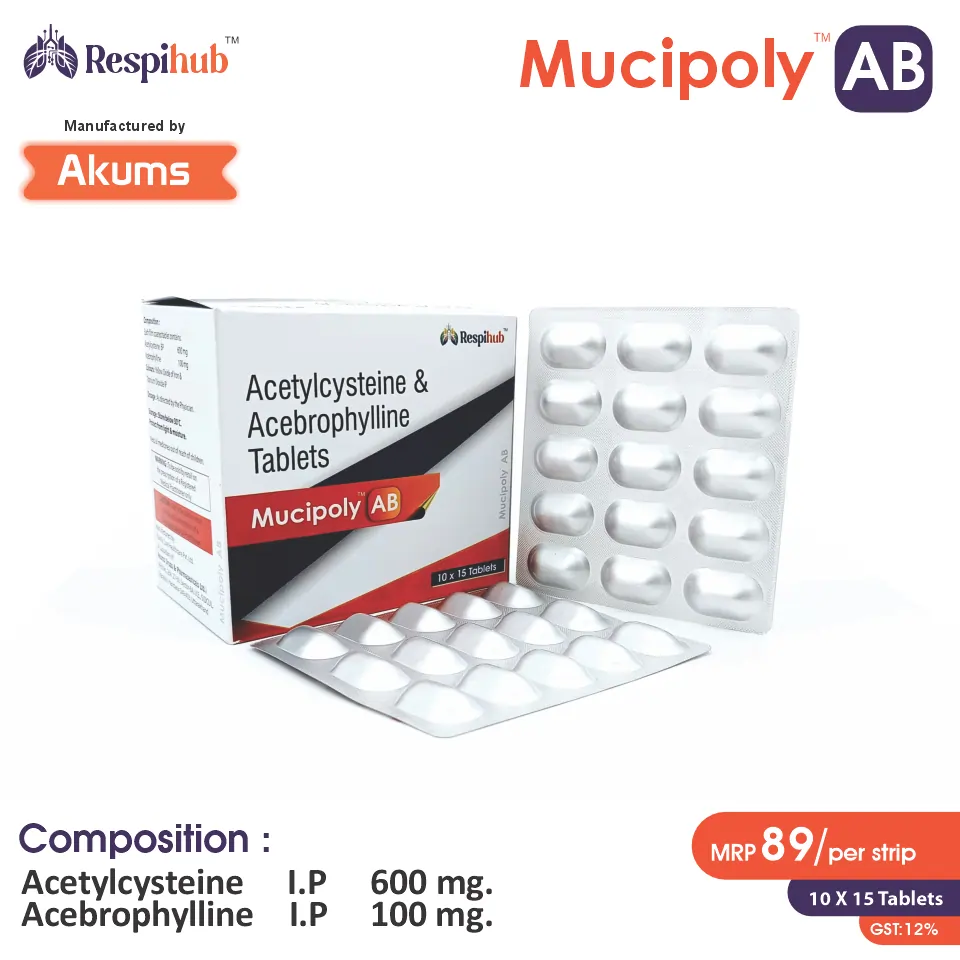 Acebrophylline + Acetylcysteine Tablet at best price in PCD Pharma Franchise for Respiratory Health.